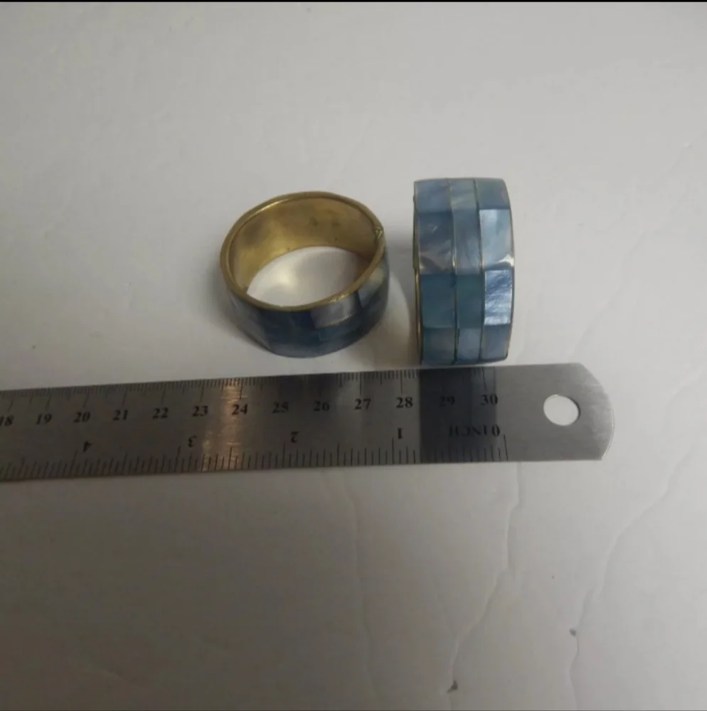 Vintage Set 2 Mother of Pearl Inlay Brass Napkin Rings Shell In Blue Philippines
